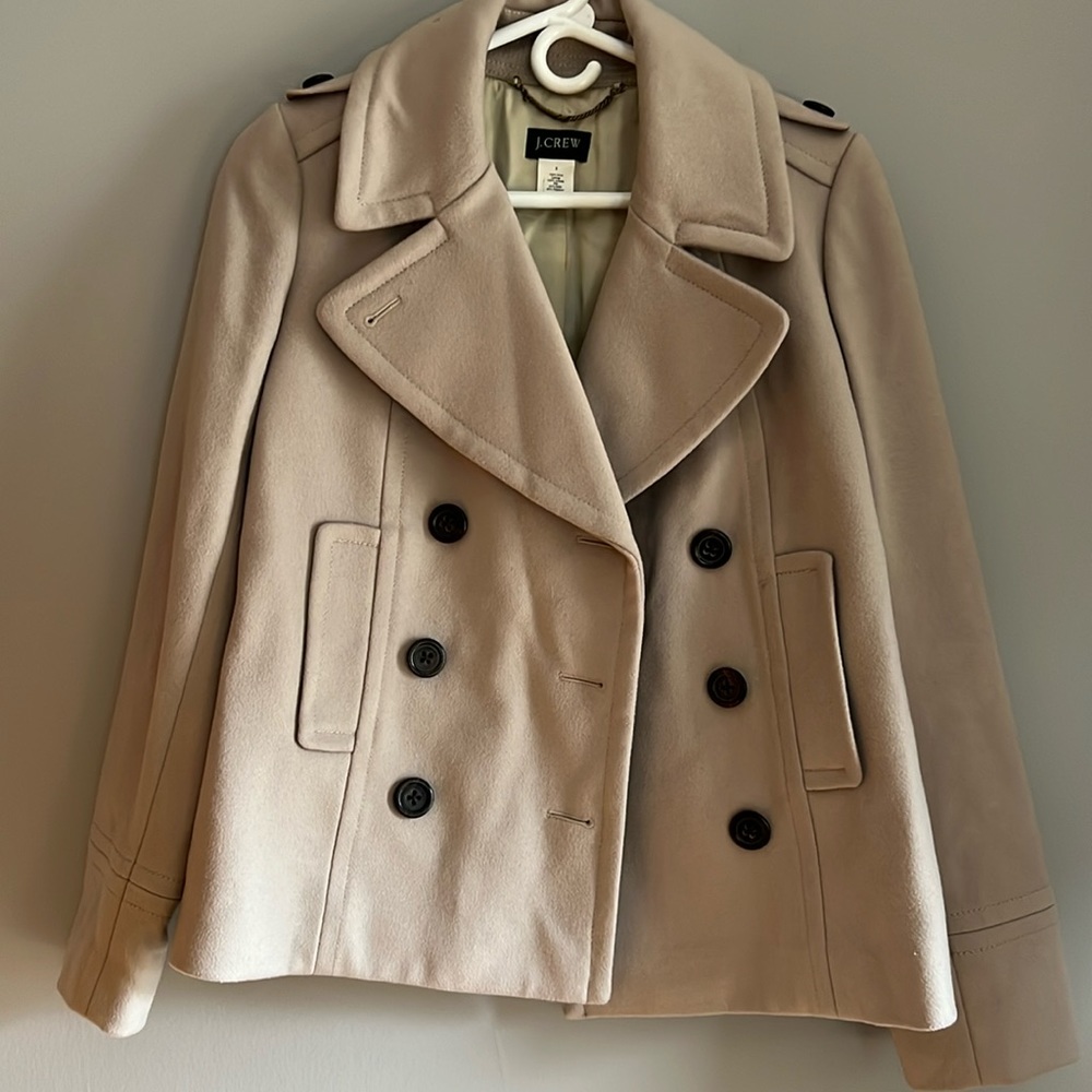 J Crew Wool Blend Double Breasted Harbor Peacoat Jacket Sz 2 Blush Pink